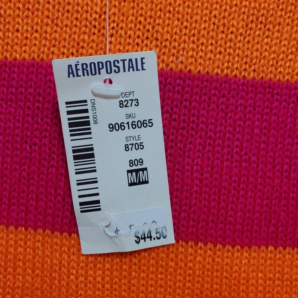 Aeropostale Sweater Womens Medium Orange Red Stripe Crew Neck‎ Knit Pullover
